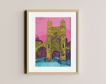 Monkbar York | York print | Medieval town, wall art | York old town | York UK | City gate, colourful print, architecture art | Unframed