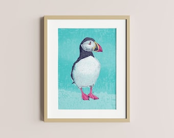 Puffin | Seaside Home decor | Bird lovers, Puffin art print, Cute puffin, Cute bird, Nursery decor, bird print | Unframed