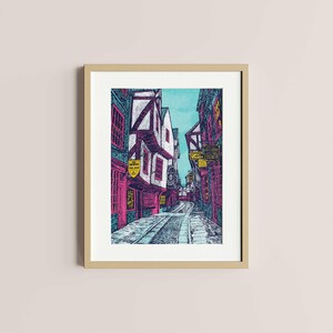 The Shambles York Winter Print | Seasonal Colour Palette | Modern art decor, Winter art, Winter vibes, Historic Shambles | Unframed