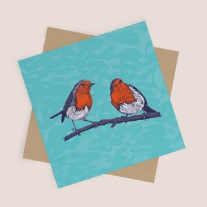Rotkehlchen l Grußkarte | Blanko-Karte und Kraft Umschlag | Alle Gelegenheiten Karte, niedliche Vögel, glücklicher Vogel, Rotkehlchen Liebhaber, Natur, lebendige Farben