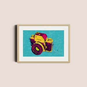 Vintage camera poster | Vintage print, Retro style | Modern poster art, Colourful art | Wall art, Housewarming gift, Birthday | Unframed