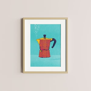 Coffee and colour | Moka pot print | Espresso poster | Colourful moka pot, coffee lovers gift, modern kitchen decor | Unframed