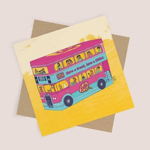 Carte de voeux Kit Kat bus | Rétro carte britannique | Cadeau pour amateur de chocolat | Carte vierge et enveloppe kraft | Carte Pop Art, Carte carrée, Unique