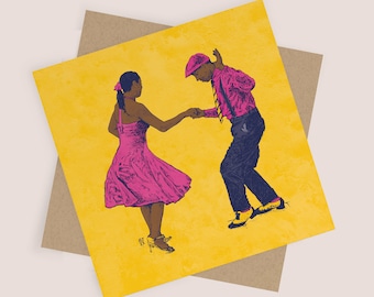 Carte de soirée dansante l Carte de voeux | Carte vierge et enveloppe kraft | Carte toutes occasions, danse salsa, carte de fête, danse swing, carte d'anniversaire