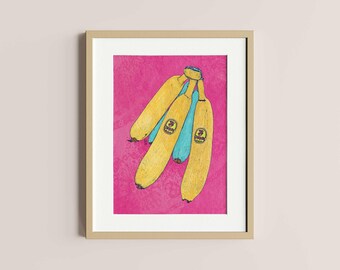 Tropical Banana Art Print | Colourful Fruit Illustration | Contemporary Kitchen Wall Art