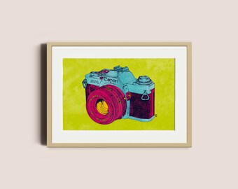 Cámara de película retro / Estilo retro / Arte de póster moderno / Decoración del hogar, Regalo para amantes de la fotografía, Decoración de estudio de fotógrafo / Sin marco
