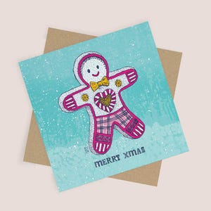 Buon Natale pan di zenzero / Illustrazione dell'omino di pan di zenzero / Biglietto vuoto e busta Kraft / Biglietto di Natale, Biglietto di Natale carino, Biglietto unico