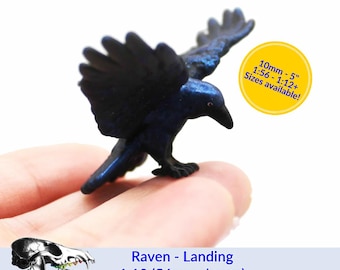 Raven - Landing miniature bird for dollhouse and diorama collectible by The Scale Grail