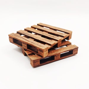 Faux Wood Pallet - 1:24 scale miniature realistic skid for garage warehouse action figure diorama landscape, dollhouse, craft (2 pallets)