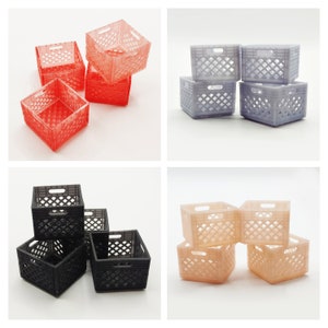 Stacking Record Crate / Milk Crates In 1:24 Scale half inch scale for Dollhouse, dioramas, Miniature Scenery - Set of 4