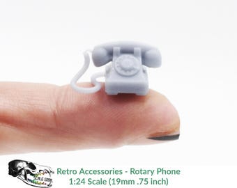 Teléfono de disco - Accesorios retro a escala 1:24 para casas de muñecas y dioramas, modelo 3D de The Scale Grail (1 teléfono)