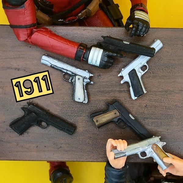 M1911 .45 Pistola automatica 6 pollici scala 1:12 Arma per action figure, casa delle bambole - Set di 2