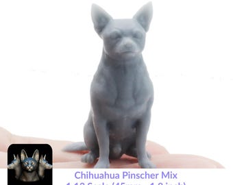 Chihuahua Pinscher (Chipin) - Perro miniatura sentado a escala 1:12 para casa de muñecas, diorama de Stereocat (1 perro)
