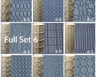 Kleitextuurroller, 4 inch hoog, kleitextuurroller Seamless Design Art Craft diorama, houten tegel, steen en meer STL Loot Factory-set 6