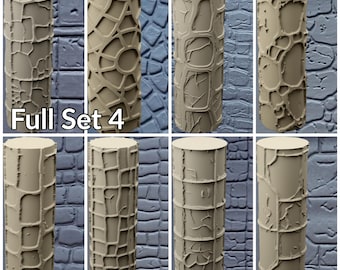 Cobblestone Texture Roller, 4 Inches Tall, Clay texture roller Seamless Design art craft diorama STL Loot Factory (Set 4)