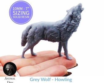 Gray Wolf Howling Miniature | Canis lupus Replica by Animal Den Miniatures - 10mm to 7" Sizes