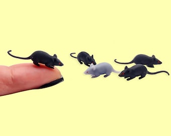 Miniature Rats - 1:12 scale miniature size for horror diorama, dollhouse, arts and crafts replica animal mouse black, gray, white (Set of 5)