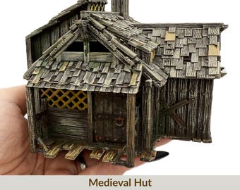 Medieval Hut Miniature House in HO, 28mm, and 32mm scale for tabletop games great building for scenery top opens model by 3dpforu