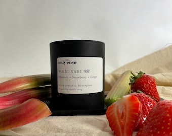 Wabi Sabi Candle: Rhubarb, Strawberry and Ginger. Hand Poured Highly Scented Soy Wax Candle. Best Selling Fragrance.