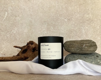 Onsen Candle / Lavender, Rock Salt and Driftwood Scented Candle. Hand poured Soy Wax Candle. Spa Candle. Candle for Relaxation and Anxiety.