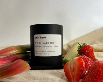 Wabi Sabi Candle / Rhubarb, Strawberry and Ginger Candle. Hand Poured Highly Scented Soy Wax Candle. Fruity Scented Candle. Vegan Friendly.