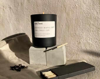 Smoked Maple Candle: Honey, Sandalwood And Tobacco. Hand Poured Highly Scented Soy Wax Candle. Best Selling Fragrance.