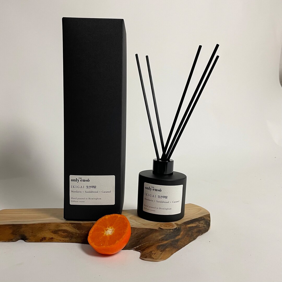 Ikigai Reed Diffuser / Sandalwood and Mandarin Masculine Scented Reed Diffuser. Home Reed