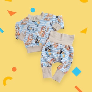 Blauwe hondenbabyset, jongensset, meisjesset, babyset cartoonprint, babyjoggingbroek, babytrui