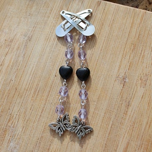 Beaded Hair Clips, Pastel Purple beads, Y2K inspired, Kpop jewelry, hairclip set, handmade bead hair accessory, Butterfly charm hair clips