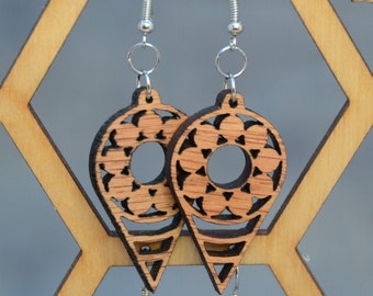 Wood Earrings, Wooden Teardrop Earrings, Laser Cut Earrings