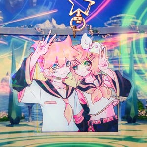 Kagamine Rin and Len Keychains | Holographic Vocaloid Charms | 4” Double-Sided Acrylic