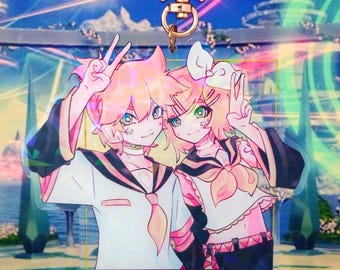 Porte-clés Kagamine Rin et Len | Breloques Vocaloid holographiques | Acrylique double face de 10 cm