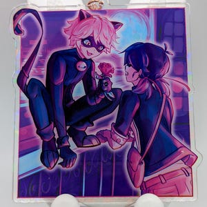 Cat and Ladybug Acrylic Keychain Charm Fan Art Accessory Cute Gift for Teens Anime Gamer Bag Charm Key Ring Art Merch Aesthetic Fandom Gift