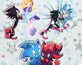 Sonic Keychains | Shadow and Maria, Sonadow, and Chao Charms | 4-Inch Acrylic Fanart