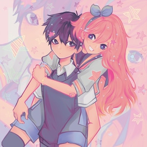 Aubrey et OMORI 4 x 6 impression d'art Fan Art affiche décoration murale cadeau pour les adolescents Anime Gamer Room jeu esthétique indépendant Merch idée cadeau d'anniversaire