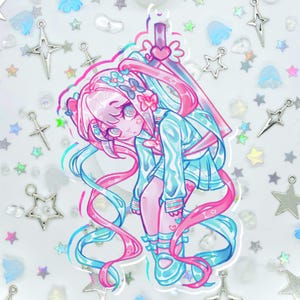 NSO Kangel Ame-Chan Charm |  Double-Sided Acrylic Anime Charm | Unique Video Game Fanart