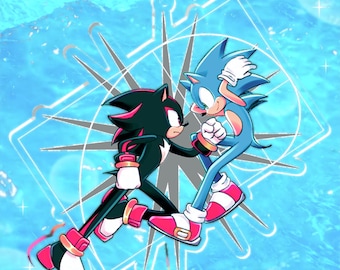 Shadow and Sonic | 4" Double Sided Acrylic | Video Game Charm | Indie Fanart Gift | Niche Indie Game Charm