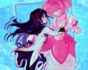 Homura X Madoka Acrylic Keychain Charm: Fan Art Accessory, Anime Gamer Bag Charm, Key Ring Merch