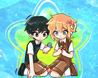 Omori Ship Charm Zonnebloem Sunny X Basilicum | 10 cm Dubbelzijdig Acryl | Videogame Charm | Indie Fanart Cadeau | Niche Indie Game Charm
