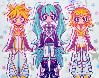 Porte-clés acryliques Vocaloid | Hatsune Miku, Kagamine Rin et Len | Cadeau original pour les fans de jeux vidéo | Fins