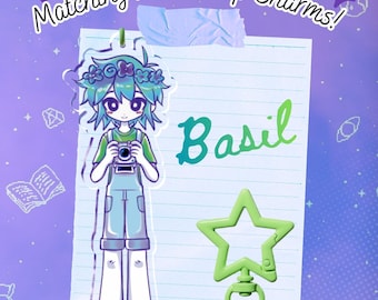 Basil OMORI / Acrílico de doble cara de 10 cm / Llavero de videojuego / Regalo de fan art indie / Llavero de juego indie de nicho