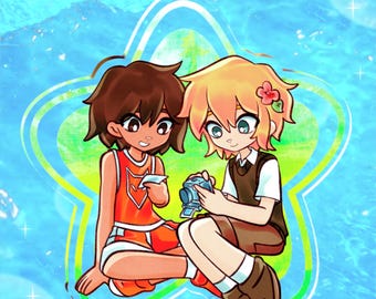 Omori Ship Charm Cactiflower Kel X Basil | 10 cm dubbelzijdig acryl | Videogame-bedeltje | Indie fanart-cadeau | Niche indie game-bedeltje