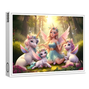 raxxa premium puzzle: The fairy and her unicorn family, 1000 pieces for adults, great gift or to do a puzzle yourself