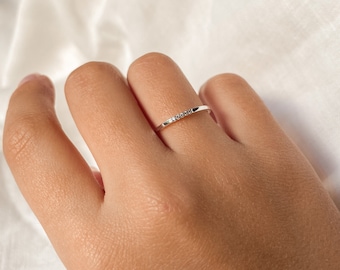Dainty 5 stone CZ band | 925 Sterling Silver stackable ring | Sterling Silver 925 | Fine Ring | Handmade | Delicate