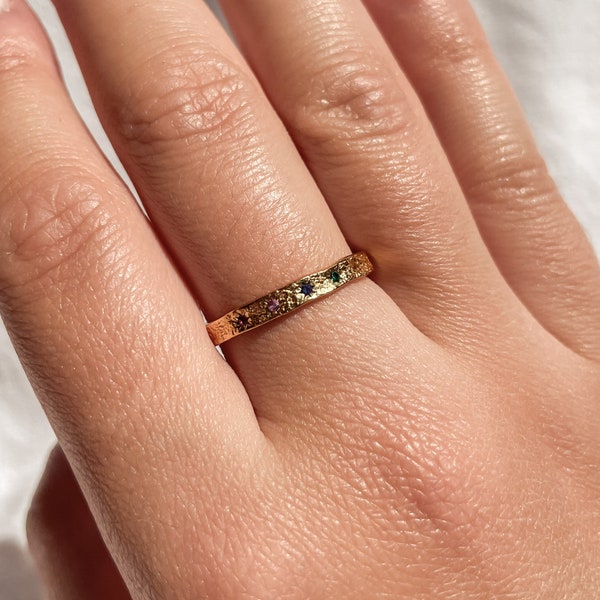 5 Coloured Stone Gold plated band | 925 Sterling Silver stackable ring | 925 | Fine Ring | Handmade | Delicate| Dainty | Minimalist