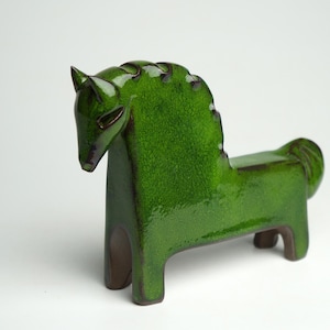 Ceramic green horse sculpture, unique handmade gift, minimalist animal figurine, modern home decor, ceramic art