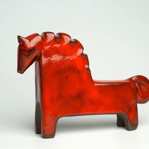 Ceramic red horse sculpture, unique handmade gift, minimalist animal figurine, modern home décor, ceramic arts