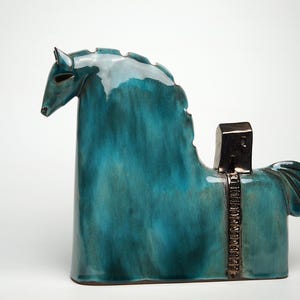 Ceramic sculpture, Trojan Horse, unique handmade gift, minimalist animal figurine, modern home accent, ceramic arts, office decor,pottery