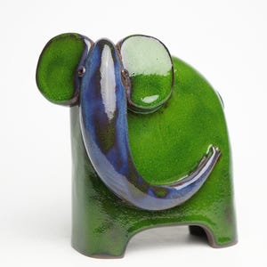 Ceramic green elephant sculpture, unique handmade gift, minimalist animal figurine, ceramic art,modern table ornament, art objects