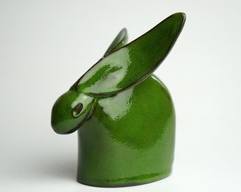 Ceramic hare sculpture, unique Easter Rabbit handmade gift, minimalist desk decor animal figurine